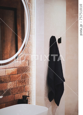 Modern dark bathroom decor made of organic and sustainable materials, home decor and luxury interior design 75751010