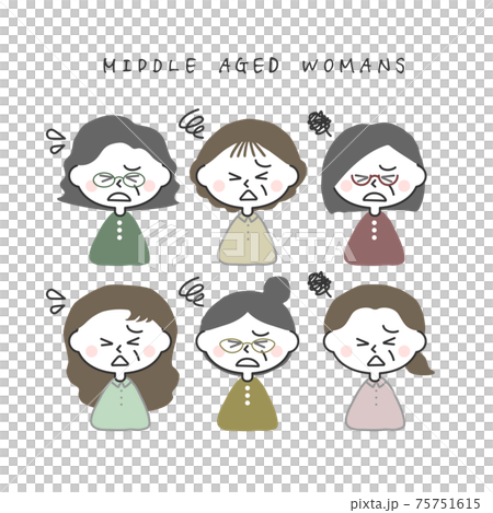 困った顔の中年女性イラストセット 困った顔の中年女性イラストセット 75751615