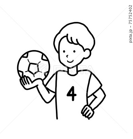 サッカーボールを持つサッカー部の男子大学生の線画イラストのイラスト素材