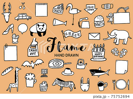 手描きフレームと動物_セット01 手描きフレームと動物_セット01 75752694