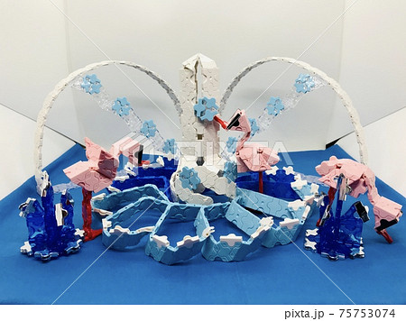 フラミンゴと噴水のブロックアート フラミンゴと噴水のブロックアート 75753074