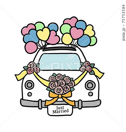 白いウェディングカーのイラストのイラスト素材