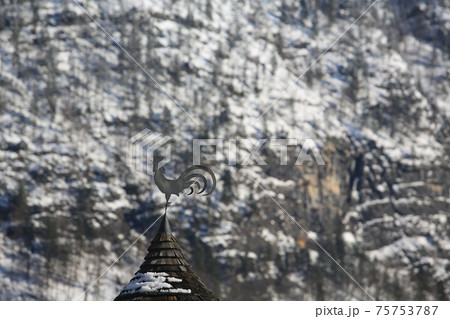 aerosocpe rooster weathervane in hallstatt, austria aerosocpe rooster weathervane in hallstatt, austria 75753787