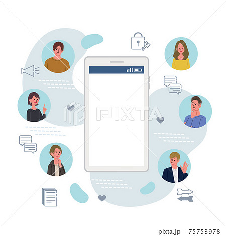 Itコミュニケーション ビジネスコンセプト スマホと若者のイラストのイラスト素材