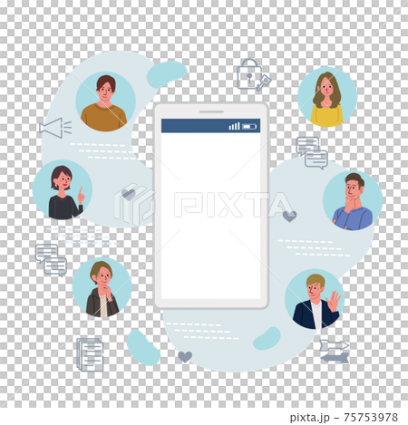 ITコミュニケーション　ビジネスコンセプト　スマホと若者のイラスト 75753978