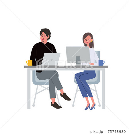 ITコミュニケーション　ビジネスコンセプト　テレワークのイラスト 75753980