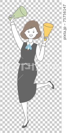 A woman in uniform cheering with a megaphone 75756147