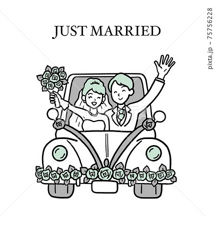 ウェディングカーに乗った新郎新婦のイラストのイラスト素材 ウェディングカーに乗った新郎新婦のイラストのイラスト素材