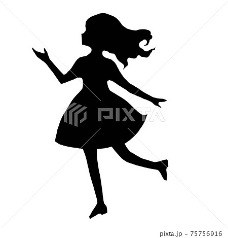 スカートの女の子が踊っているシルエットの切り絵のイラストのイラスト素材
