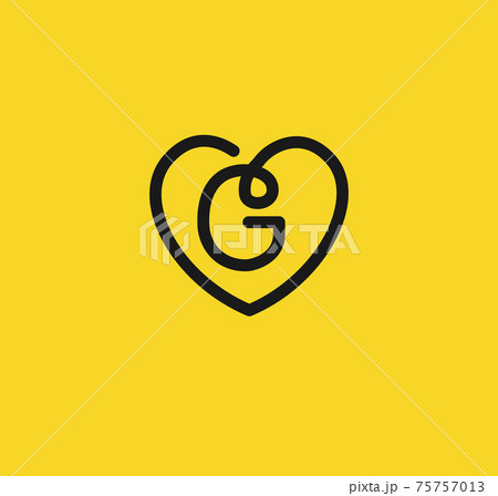 Simple and Clean illustration Logo initial Mono line g with heart, Letter g heart love logo icon	 75757013