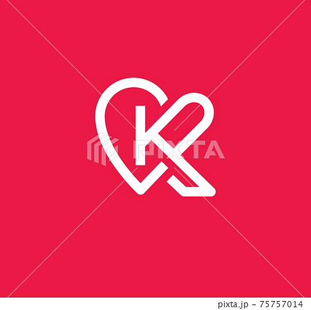 Simple and Clean illustration Logo initial Mono line k with heart, Letter k heart love logo icon	 75757014