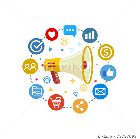 Digital marketing concept with megaphone, social media online marketing icon Digital marketing concept with megaphone, social media online marketing icon 75757095