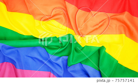 LGBTQ pride creased rainbow flag top view LGBTQ pride creased rainbow flag top view 75757141