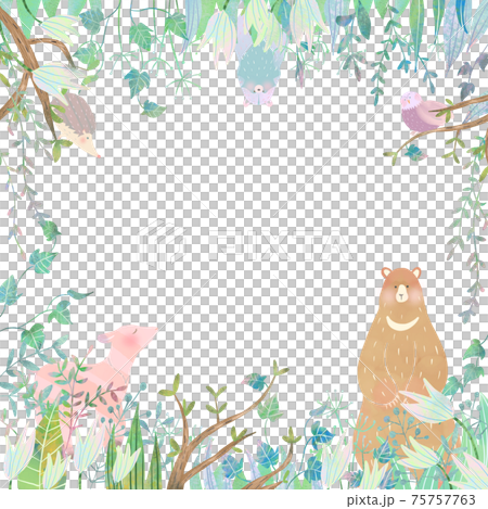 Scandinavian fashionable frame illustration vector background material of cute animals and plants in the forest Scandinavian fashionable frame illustration vector background material of cute animals and plants in the forest 75757763
