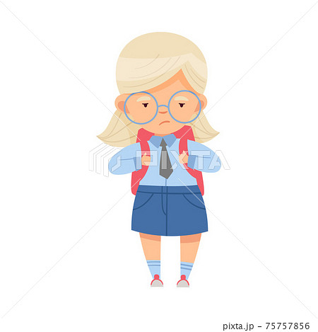 Bullied Girl with Backpack Standing Suffering from Mockery and Sneer at School Vector Illustration Bullied Girl with Backpack Standing Suffering from Mockery and Sneer at School Vector Illustration 75757856