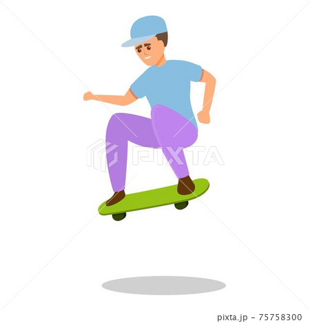 Skateboarding Kid Jump Icon Cartoon Styleのイラスト素材