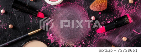 Make up panorama with a frame made by makeup products and tools Make up panorama with a frame made by makeup products and tools 75758661