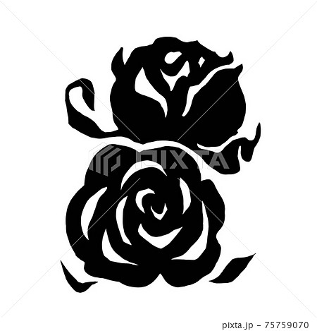 切り絵のシルエットの白黒の薔薇のイラストのイラスト素材