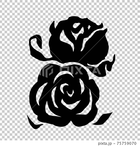 切り絵のシルエットの白黒の薔薇のイラストのイラスト素材