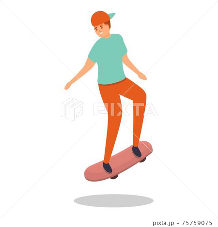 Kid Skateboarding Icon Cartoon Styleのイラスト素材