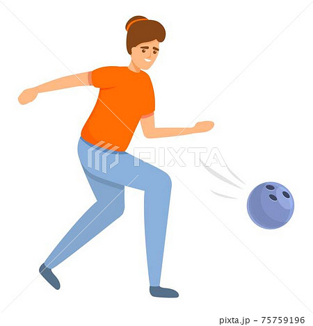 Woman playing bowling icon, cartoon style 75759196