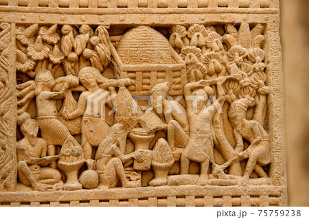 Pillar Carving at Stupa in Sanchi Pillar Carving at Stupa in Sanchi 75759238