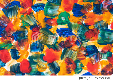 Abstract art background bright blue and red colors. Watercolor painting on canvas with yellow strokes and splash. Abstract art background bright blue and red colors. Watercolor painting on canvas with yellow strokes and splash. 75759356