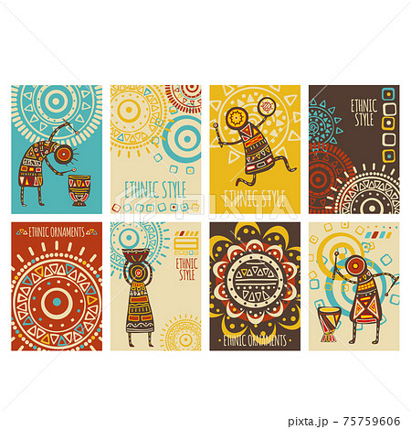 Set of ethnic banner, background, flyer, placard with tribal ornaments 75759606