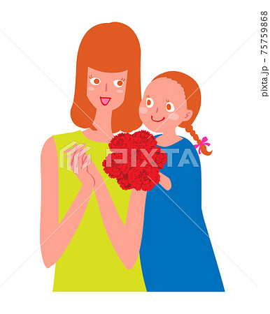 後ろから母に花束を渡す女の子 後ろから母に花束を渡す女の子 75759868