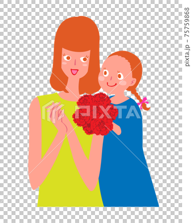Girl giving a bouquet to her mother from behind Girl giving a bouquet to her mother from behind 75759868