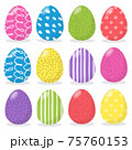 Happy Easter. Set of easter eggs with different texture on a white background. Colourful Happy Easter eggs set isolated. Editable EPS 10. Flat style. 75760153