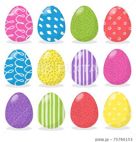 Happy Easter. Set of easter eggs with different texture on a white background. Colourful Happy Easter eggs set isolated. Editable EPS 10. Flat style. Happy Easter. Set of easter eggs with different texture on a white background. Colourful Happy Easter eggs set isolated. Editable EPS 10. Flat style. 75760153