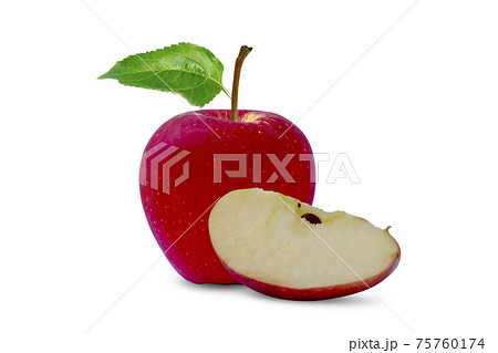 Red apples and green leaves isolated on a white background with the clipping path. 75760174