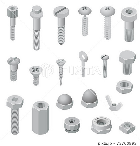 Screw-bolt icons set, isometric style 75760995