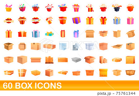 60 box icons set, cartoon style 75761344