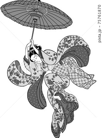 浮世絵 傘で飛ぶ和服美人 その1のイラスト素材 [75761870] - PIXTA