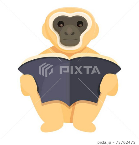Gibbon read book icon, cartoon style 75762475