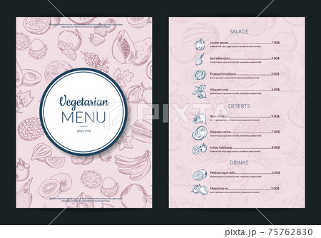 doodle handdrawn fruits and vegetables vegan healthy menu template with frame doodle handdrawn fruits and vegetables vegan healthy menu template with frame 75762830