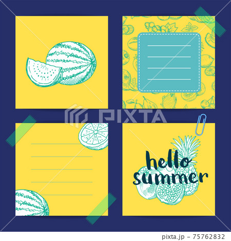 square doodle handdrawn fruits cute note templates set 75762832