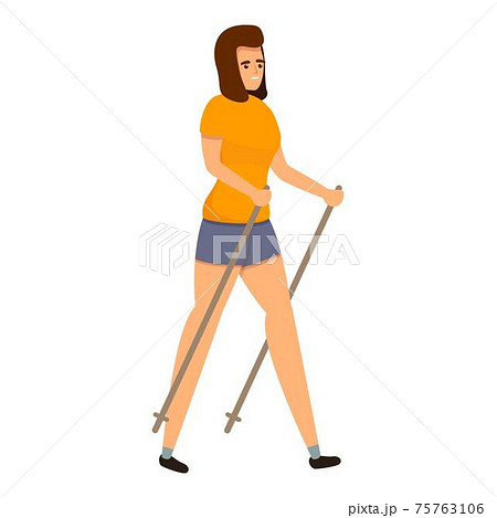 Smiling woman nordic walking icon, cartoon style Smiling woman nordic walking icon, cartoon style 75763106