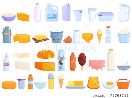 Dairy icons set, cartoon style 75763211