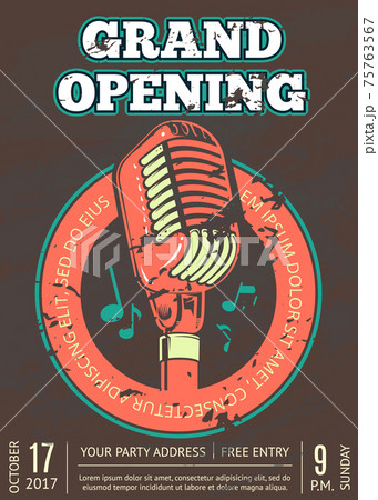 Karaoke club, bar, audio record studio poster with music logo with microphone 75763567