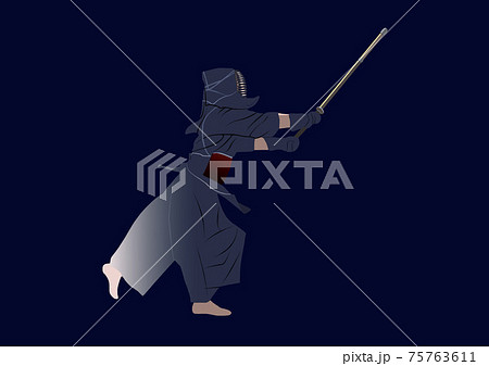 竹刀を振る剣道イラストのイラスト素材