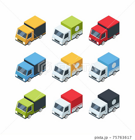 Set of isometric cartoon-style cargo cars 75763617