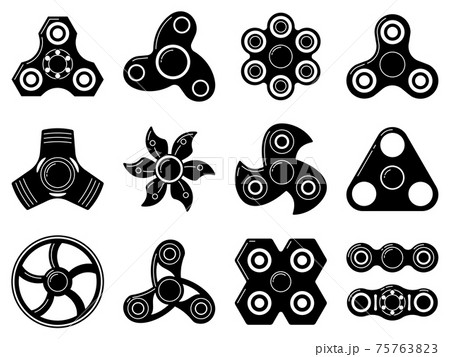 Monochrome illustrations of spinner toys at different shapes. pictures isolate on white Monochrome illustrations of spinner toys at different shapes. pictures isolate on white 75763823