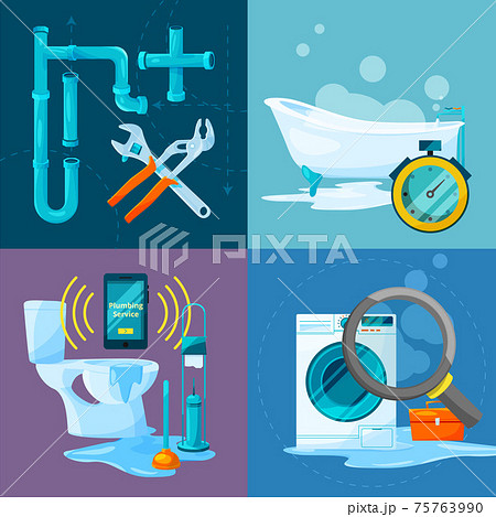Conceptual pictures set of plumbing works. Bathroom and kitchen pipes and other specific acessories 75763990