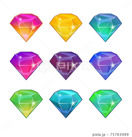 Brilliant diamonds in different colors. cartoon set for game design Brilliant diamonds in different colors. cartoon set for game design 75763999