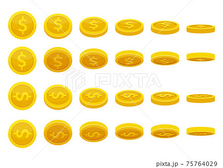 Different positions of golden coins. illustrations in cartoon style Different positions of golden coins. illustrations in cartoon style 75764029