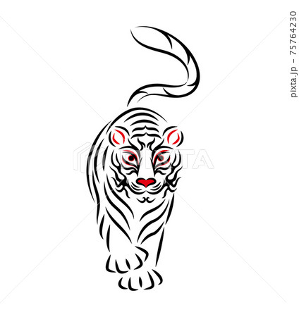 白虎 ホワイトタイガーのイラスト 日本の伝統芸能 歌舞伎の舞台メイク 隈取り デザイン ベクターのイラスト素材