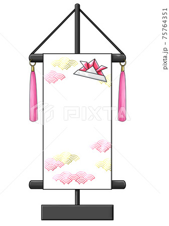 赤色の折り紙で作った兜がついた白い名前旗	 75764351